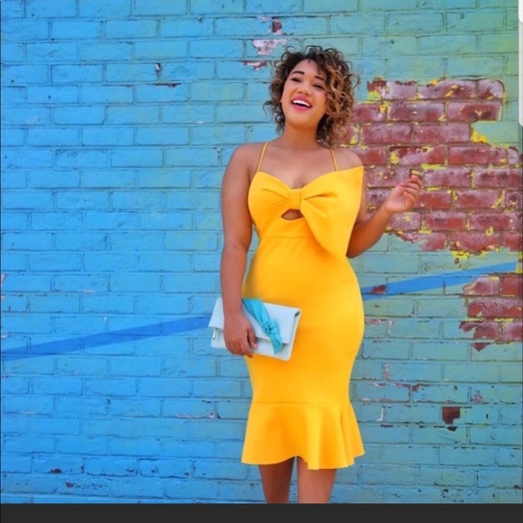 gorgeous cocktail bow pephem mermaid midi dress - Picture 2 of 2